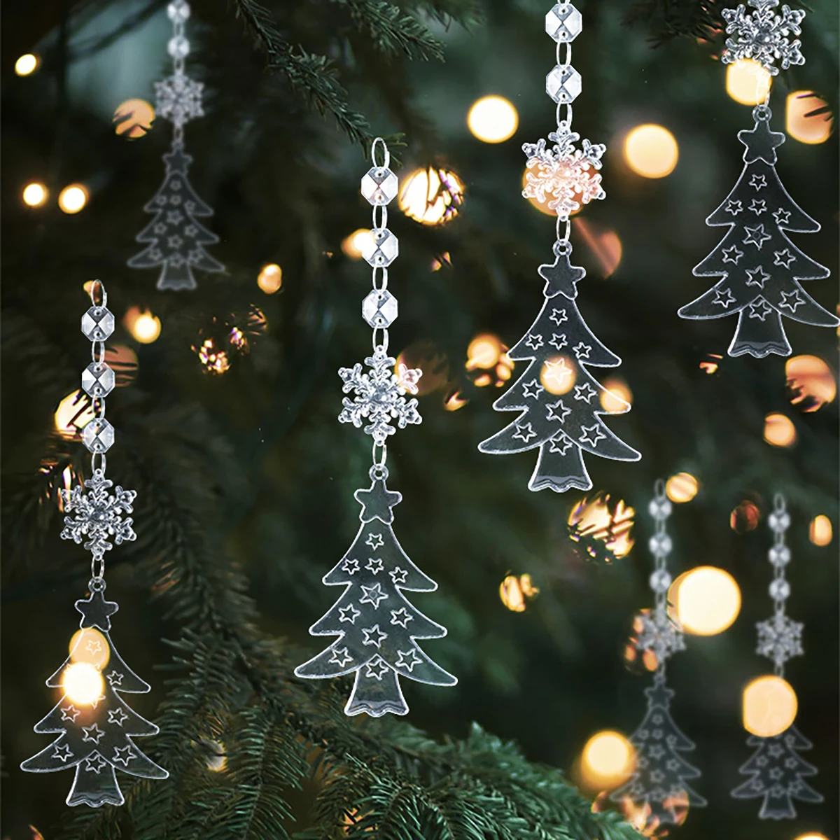 6 Stück Weihnachtsbaum-Anhänger, klarer Kristall, Weihnachtsbaum-Anhänger, Hochzeit, Party, Dekoration, Atmosphäre, Herstellungszubehör Image