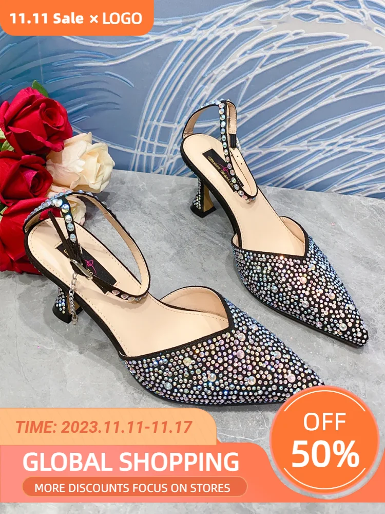 High Heels für Dame Luxus Designer grüne Farbe voller Diamant spitzen Zehen Hochzeits schuh für Party Casual Damenschuhe