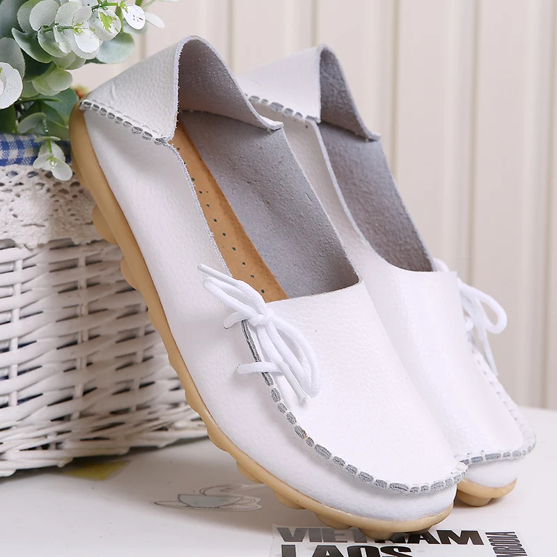 Frauen Wohnungen Echtes Leder Mode Walking Frauen Schuh Mokassins Ballerinas Oxford Krankenschwester Schuhe Schwarz Plus Größe Damen Schuhe