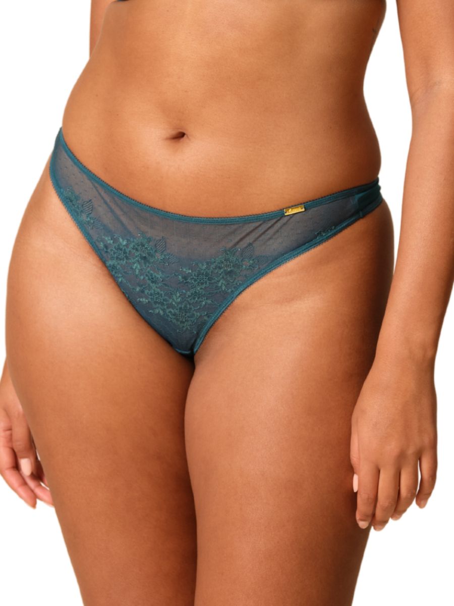 Gossard Womens Glossies Lace Thong - Green Polyamide - Size X-small | Gossard Sale | Discount Designer Brands
