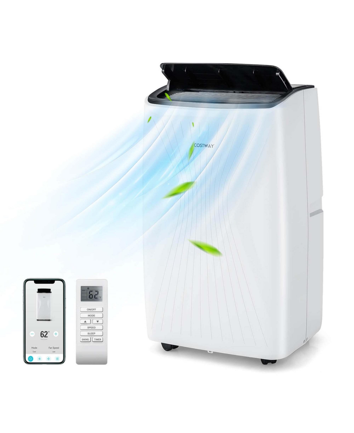 Costway 12000 Btu Portable Air Conditioner with Heat Smart WiFi Enabled Home Ac Unit 8000 Btu(12000BTU Ashrae) - White