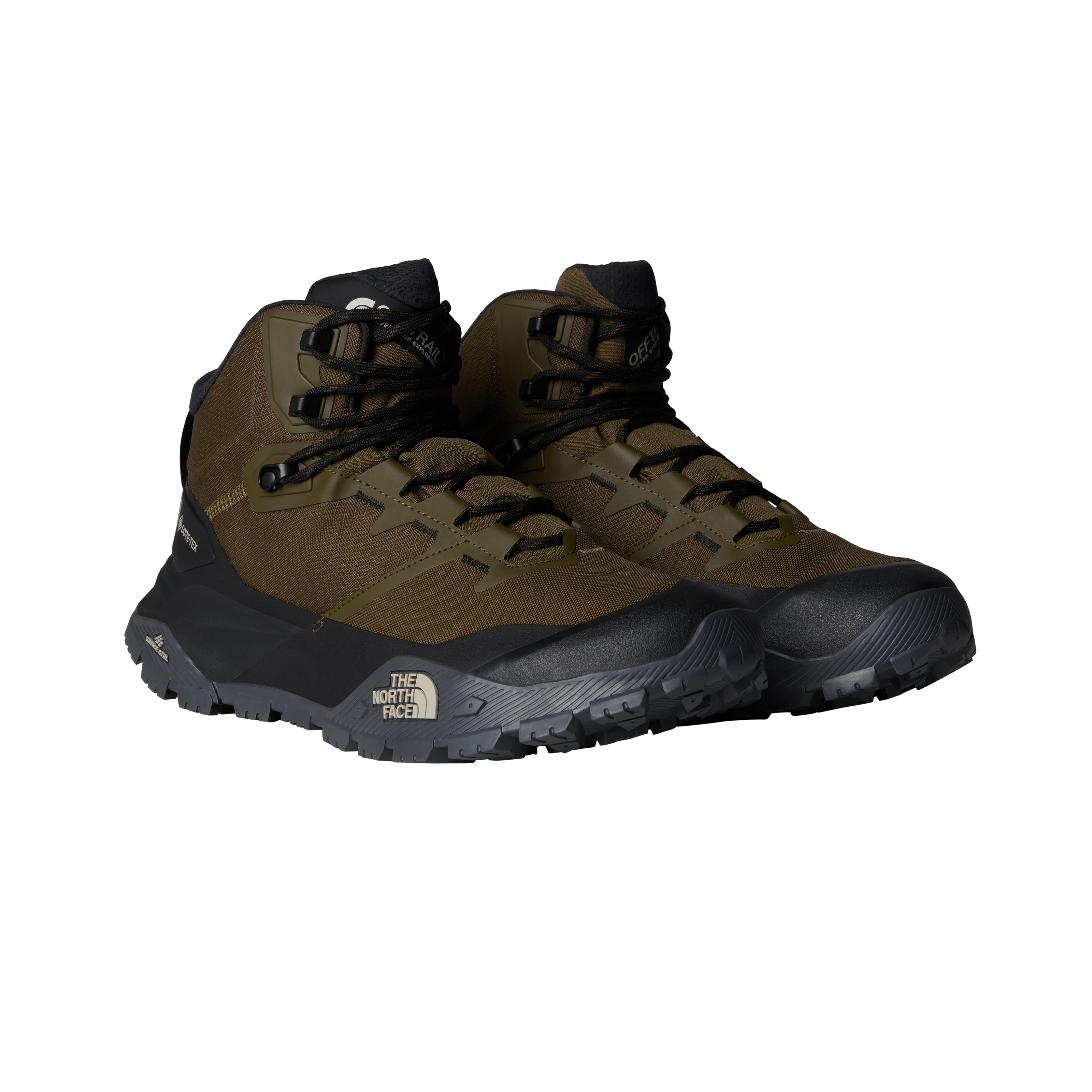 Wanderschuh THE NORTH FACE "M OFFTRAIL HIKE MID GORE-TEX", Gr. 42,5, sycamore, tnf schwarz, Synthetik, Schuhe Wanderschuh, wasserdicht und zuverlässiger Grip auf jedem Untergrund