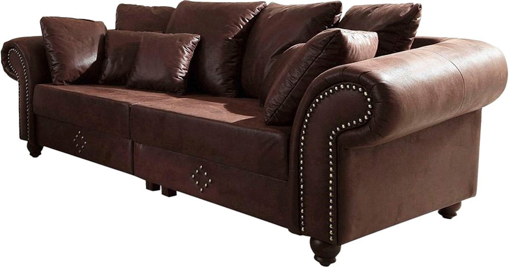 Big-Sofa HOME AFFAIRE "King George Mega Sofa, viel Platz, Federkern", dunkelbraun, B:242cm H:91cm T:103cm, Korpus aus Luxus-Microfaser in Vintage-Optik (100% Polyester), Sitzfläche aus Chenillebezug (70% Polyacryl 30% Polyester), Kissen in...