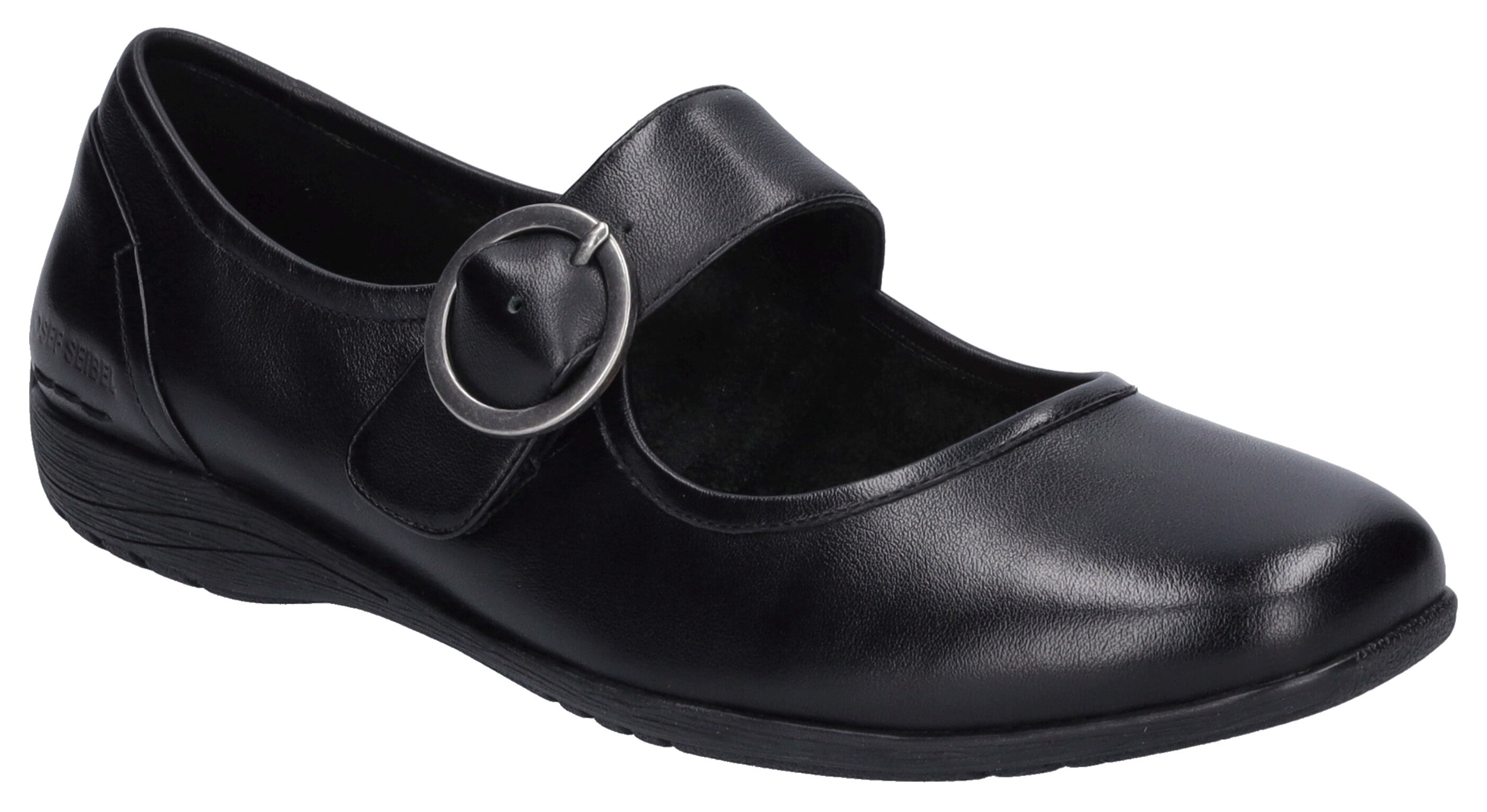 Riemchenballerina JOSEF SEIBEL "Fenja 18", Damen, Gr. 42, schwarz, Kalbsleder, Schuhe Riemchenballerina, Spangenschuh, Festtagsschuh, Komfortschuh mit modischer Schnalle