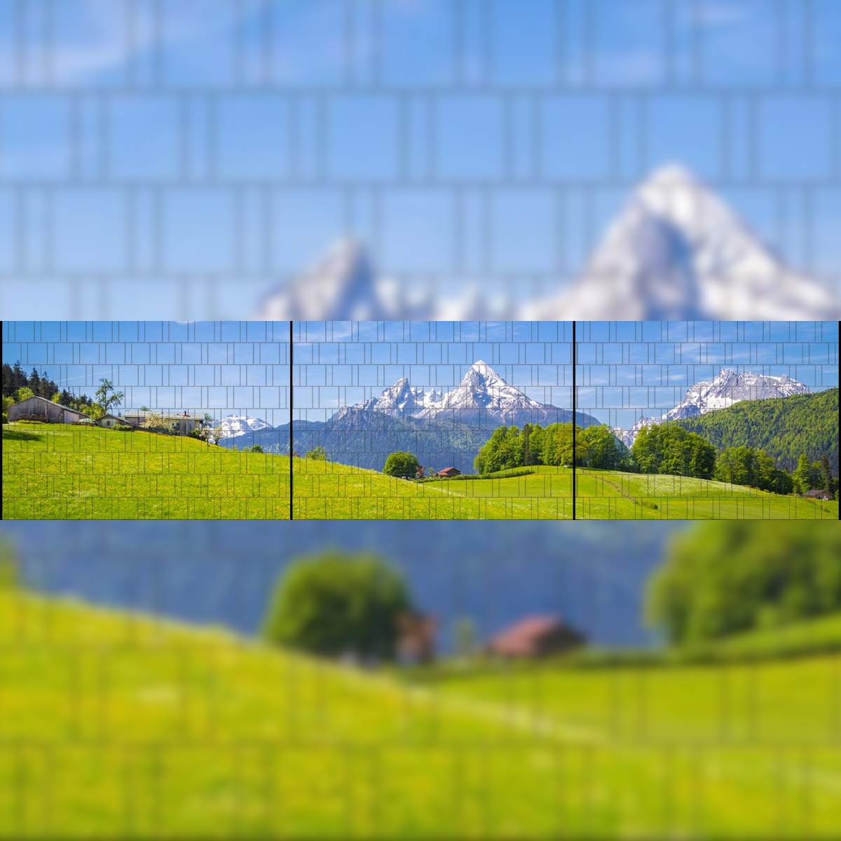 zaun|zu® Zaunblende Alpen XXL - Bedruckter Panorama Sichtschutz 7,5m x 1,8m Image