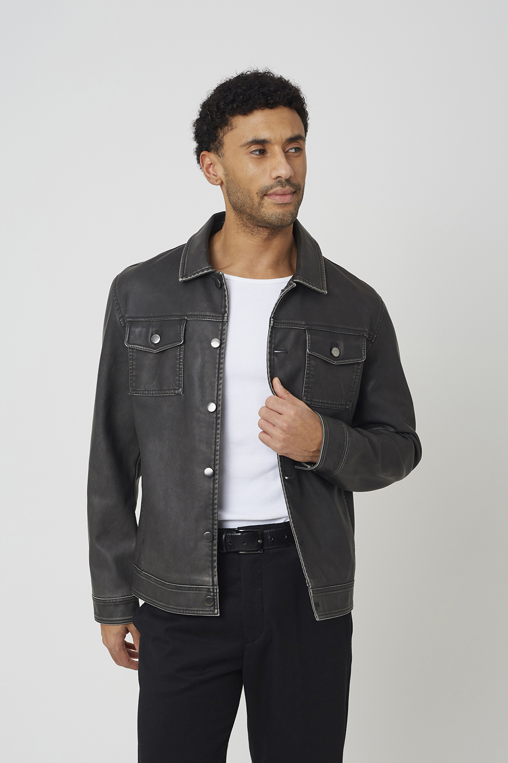 Brave Soul Mens Black Faux Leather Button Through Shacket - Size X-large | Brave Soul Sale | Discount Designer Brands