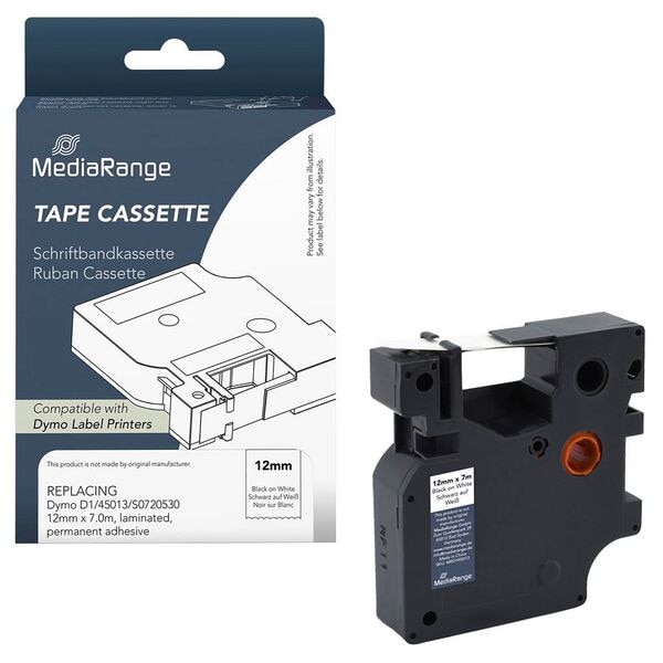 MediaRange Schriftband ersetzt DYMO 45013 schwarz auf weiß 12 mm x 7.0 m, 1.2 cm Image