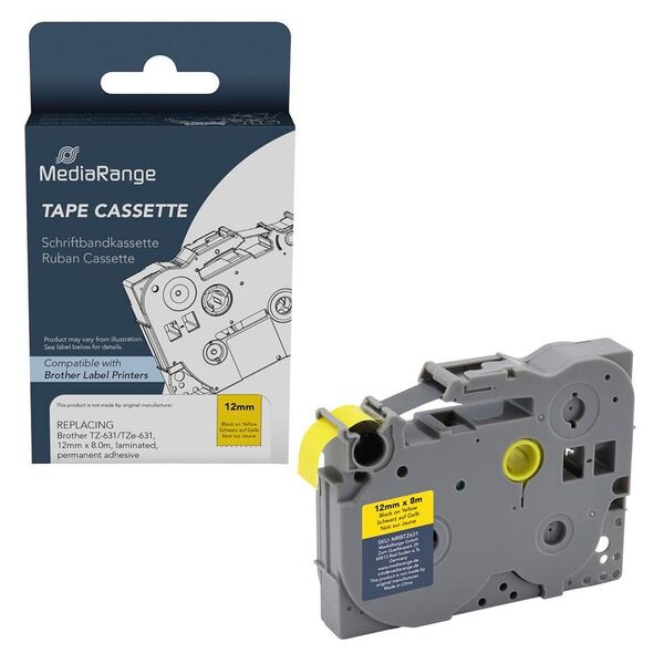 MediaRange Schriftband ersetzt brother TZe-631 schwarz auf gelb 12 mm x 8.0 m, 1.2 cm Image