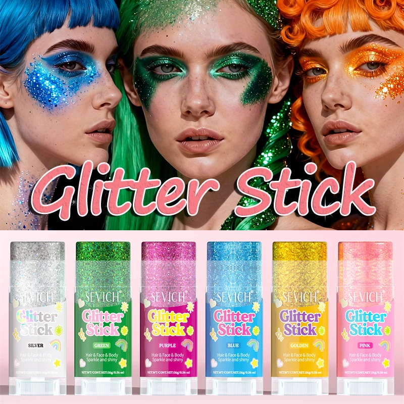 6-Farben Glitzer-Pailletten-Stift Multifunktionales Gesichts-, Lippen-, Haar- und Körper-Pailletten-Glitzer-Creme Haar-Glitzer für Musikfestivals und Bühnen-Make-up Image