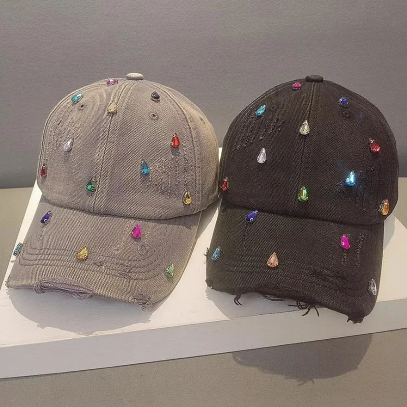 Luxus Wasser Diamant Baseball Caps Koreanische Designer Manuelle Personalisierte Sonnenhut Männer Frauen Jugend Trend Wasser Gewaschen Snapback Cap Image