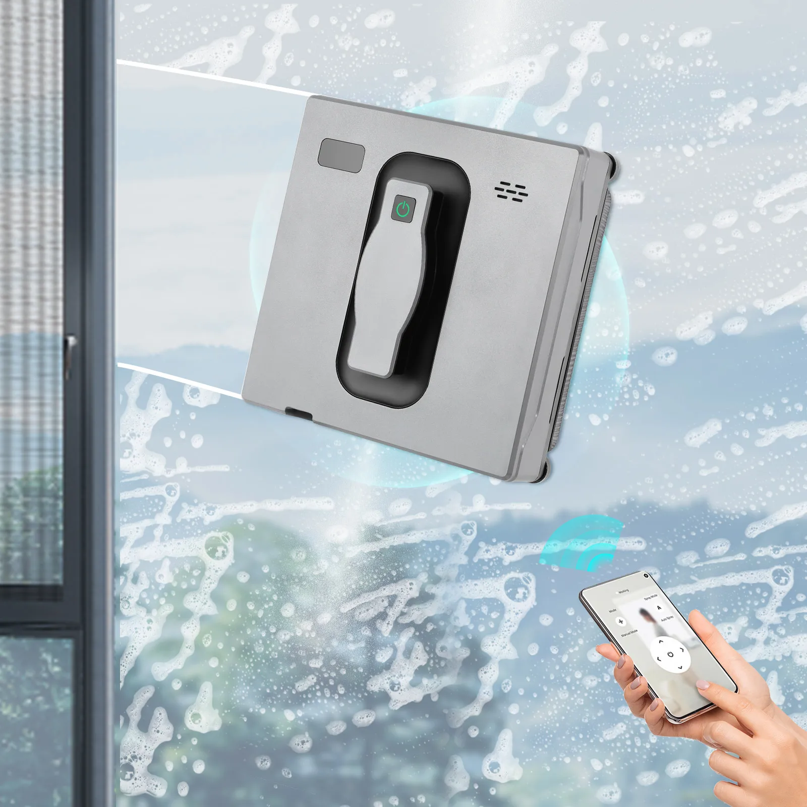 Automatischer Fensterreiniger, ultradünner Fensterreinigungsroboter mit zwei Sprühen, Glasreinigungsmaschine, intelligentes Fensterwaschgerät Image