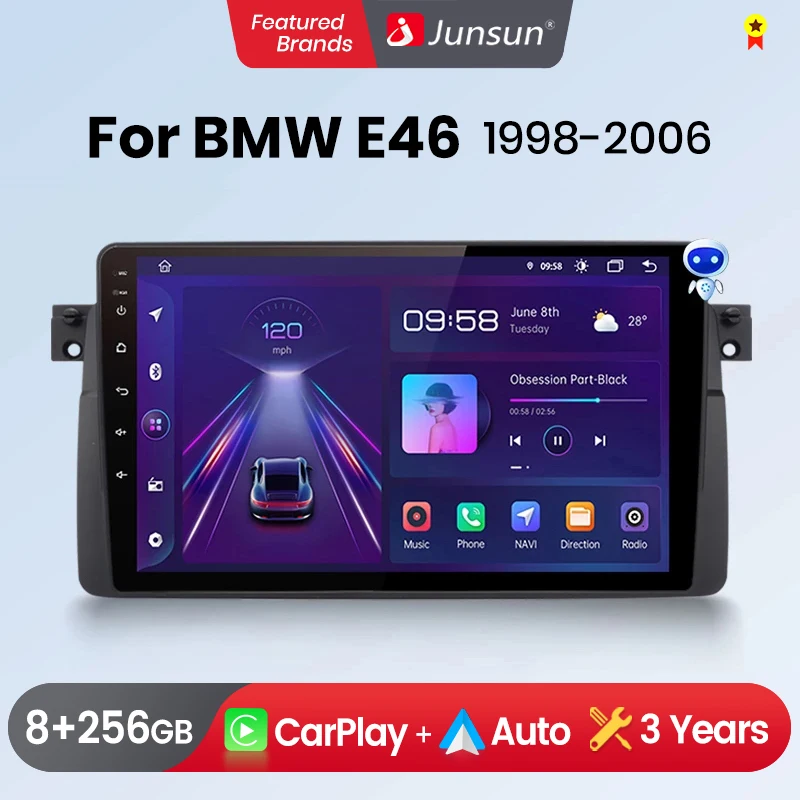 Junsun kabelloses carplay android auto autoradio für bmw m3 e46 2006-2018 gps multimedia 2 din Image