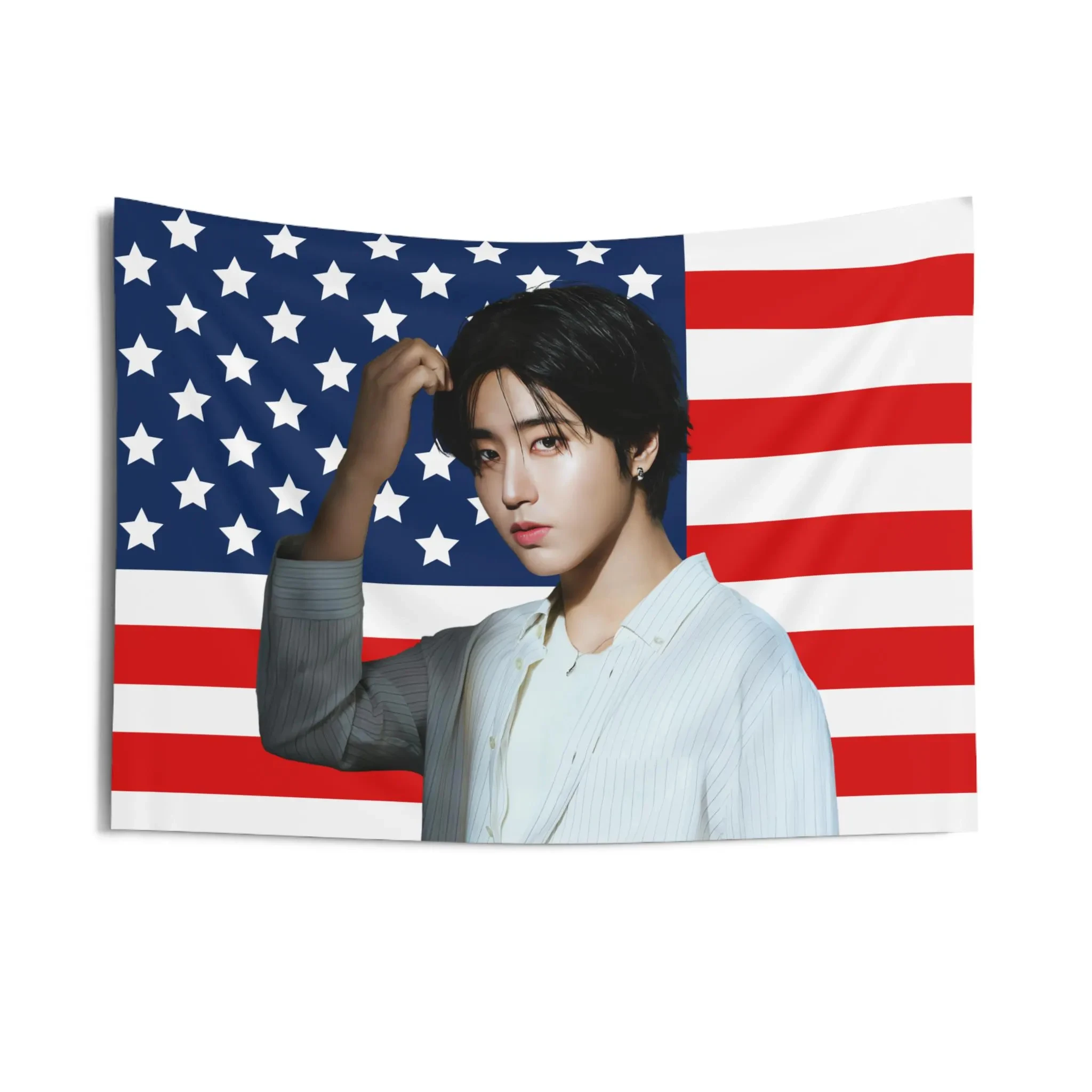 Han Jisung Visuals Amerikanische Flagge Ästhetische Wandbehang Schlafzimmer Schlafsaal Hintergrund Tuch Geburtstagsgeschenk Hintergrund Tuch Image