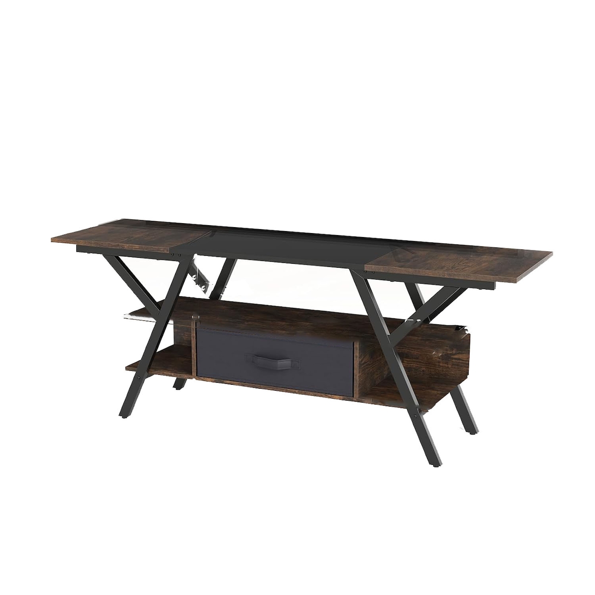 COSTWAY TV-Möbel mit LED-Beleuchtung und USB- sowie Typ-C-Anschlüssen, Lowboard für 65-Zoll-Fernseher (braun) Image