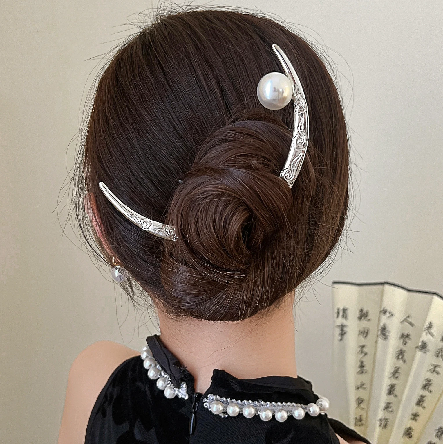 Neue Frauen Haar Gabeln Alte Stil Haar Ornament Haar Stick Silber Legierung Mond Halbkreis Förmigen Haar Schmuck Zubehör Haarnadel Image