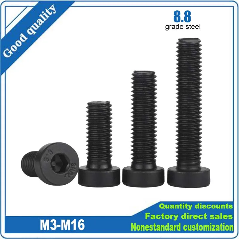 1/25 Stück M3 M4 M5 M6 M8 M10 M12 M16 DIN7984 Stahl der Güteklasse 8,8, schwarz, Innensechskant, Innensechskant, dünne kurze Profilkappenkopfschraube Image