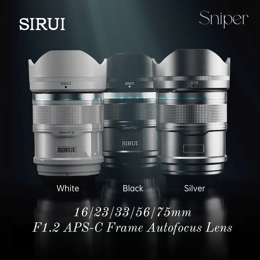 SIRUI Sniper 23mm/33mm/56mm/16mm/75mm Autofokus Kameraobjektiv F1.2 Weitwinkel APS-C Rahmen Cine Objektiv für Sony E Mount Fuji X Mount Nikon Z Mount (Schwarz/Weiß/Silber) Image