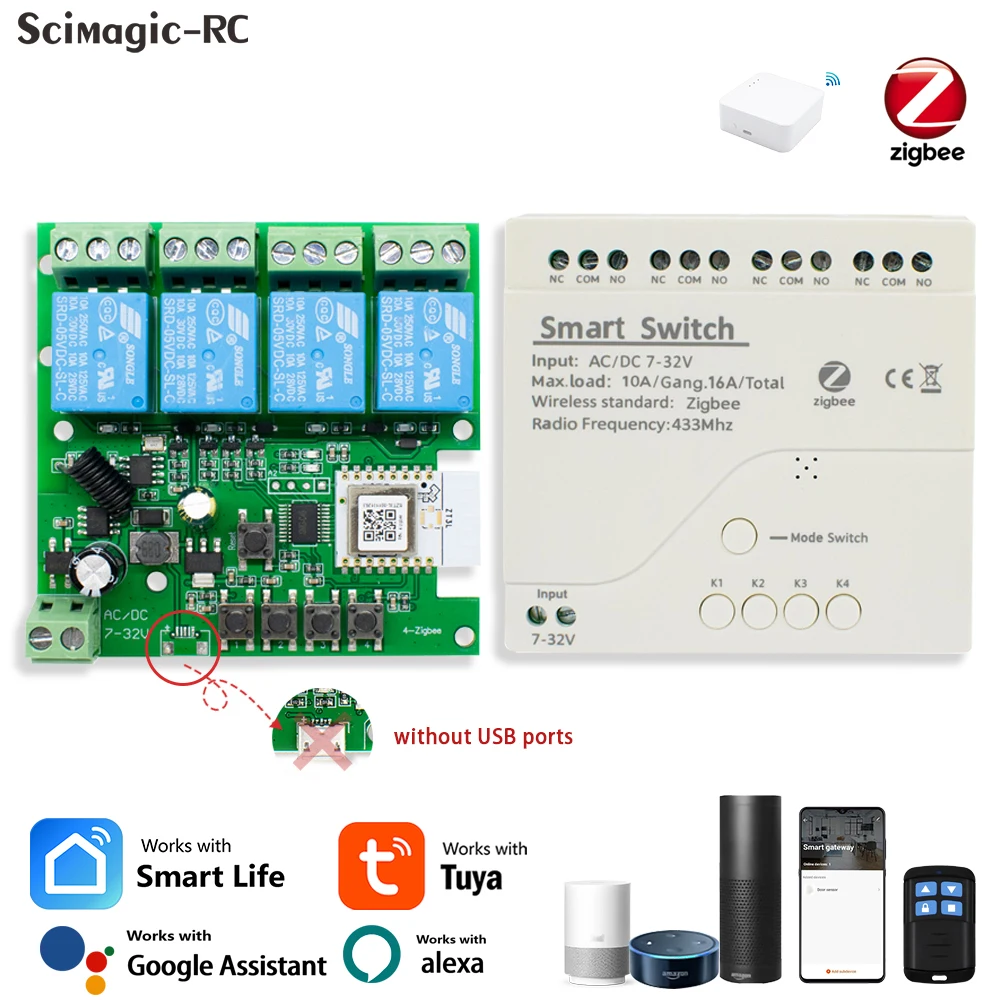 Zigbee Smart Switch Wifi Relais Modul Home Automation 12V 24V 110V 220V APP Fernbedienung Kompatibel mit Alexa Google Hause Image