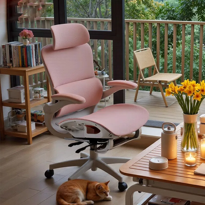 Ergonomischer Bürostuhl für Damen, verstellbare 6D-Kopfstütze und Lordosenstütze, atmungsaktiver Netzsitz, SGS-Gaslift, für langes Sitzen Image