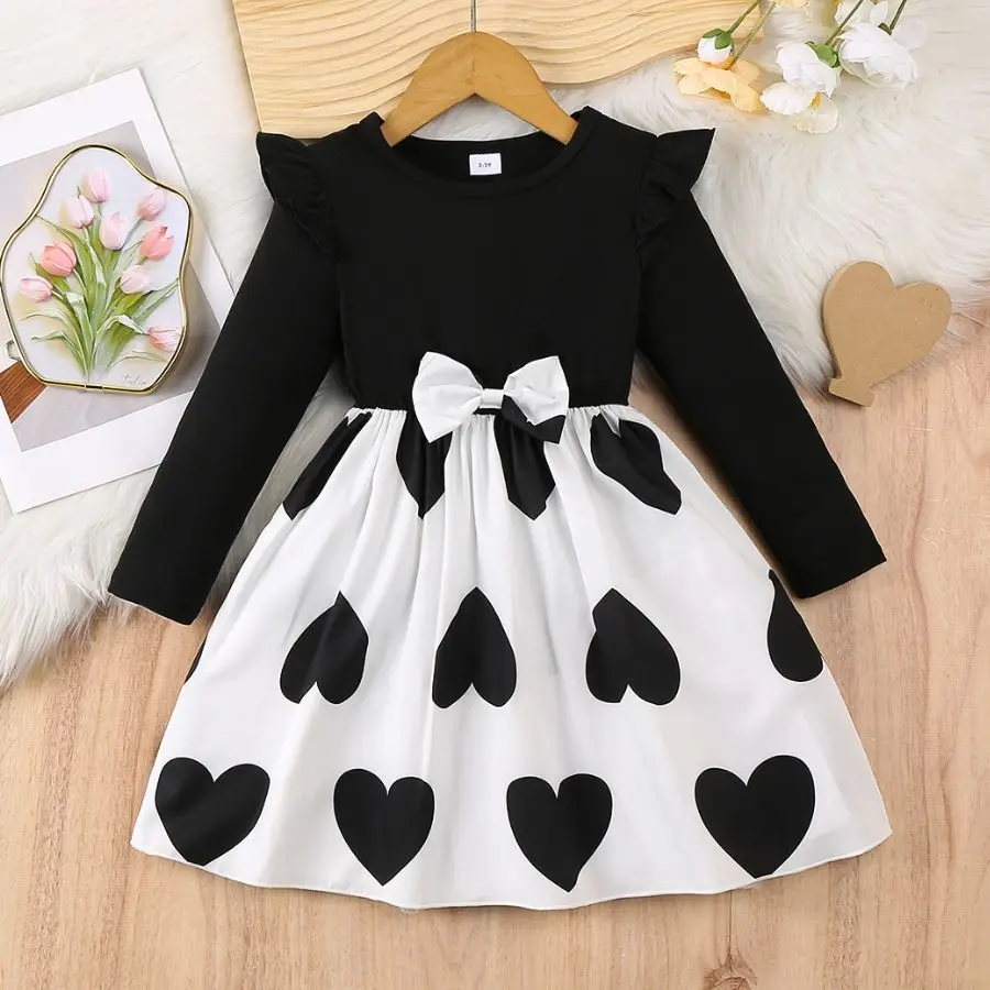 Baby Mädchen Kleid Frühling Koreanischen Stil Modische Herzförmige Party Kleid Für Mädchen 2-6Yrs Kinder Kleidung Prinzessin Urlaub kleid Image