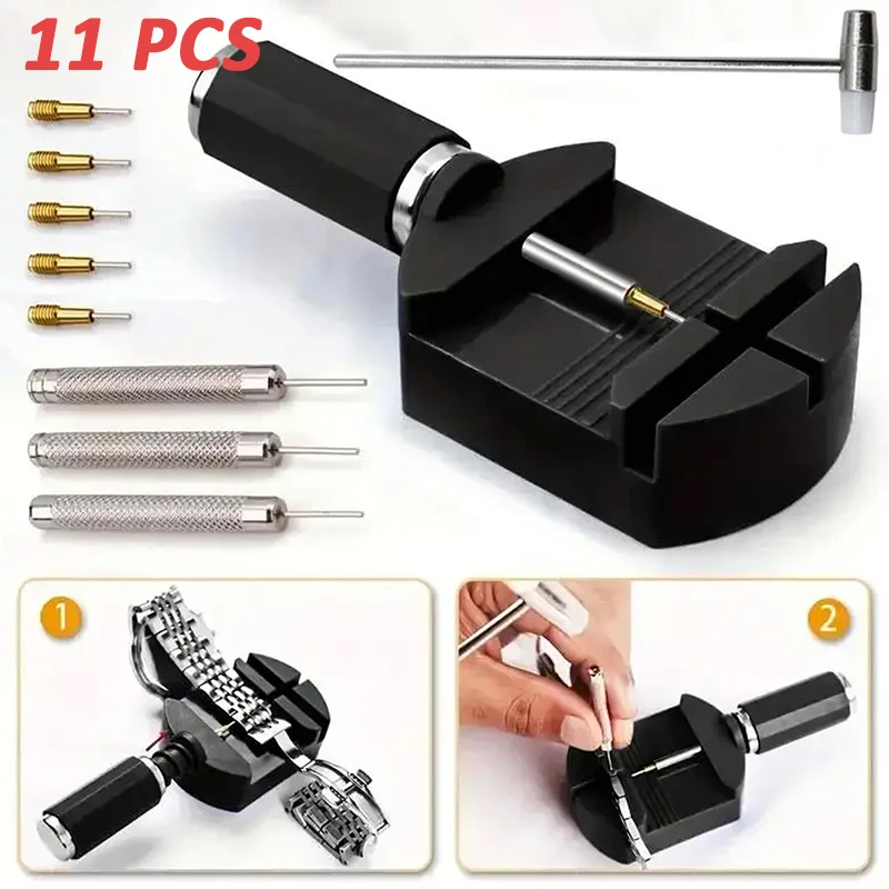 11 stücke Uhr Link Removal Tool Kit Uhr Band Werkzeug Strap Kette Pin Remover Reparatur Werkzeug Set für Uhr Band strap Zubehör Image