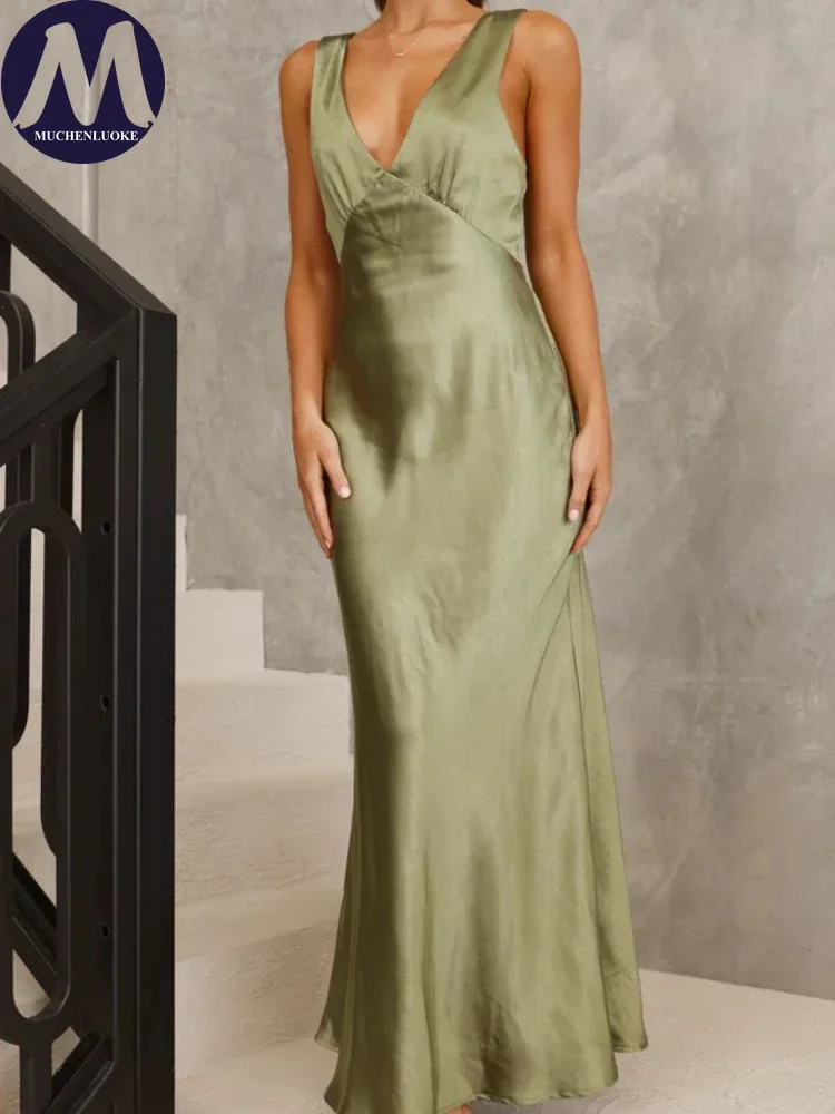 Elegante Damenkleider 2025, Sommer, neues sexy, ärmelloses Kleid mit V-Ausschnitt, modische, schmale Passform, rückenfreie Party-Abendkleider Image