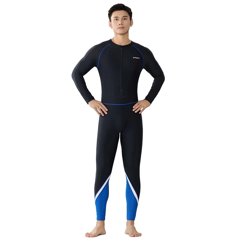 Plus Size Langarm One Piece Rash Guard Herren Frontreißverschluss Bademode Badeanzug Schnorchel Badeanzug Beachwear Image