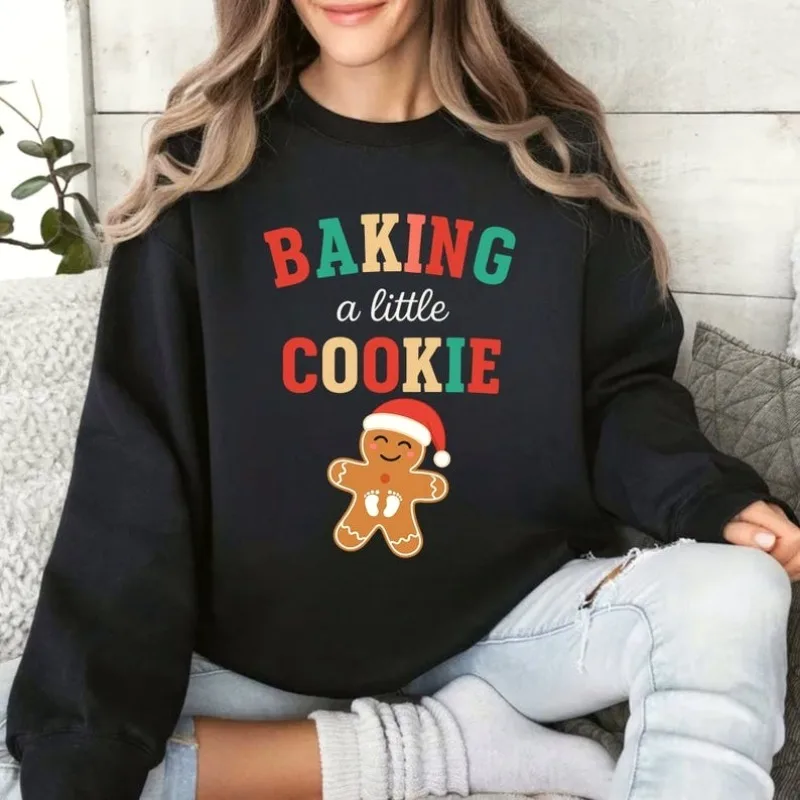 Growing A Little Cookie Sweatshirt, Umstands-Weihnachts-Hoodie, Weihnachts-Schwangerschaftsankündigung, lustiges Baby-Enthüllung, Geschenk für neue Mütter