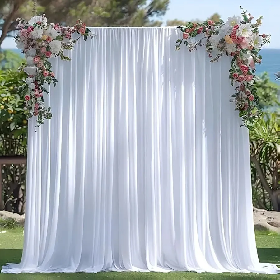 1 x weißer, mastmontierter Stretch-Hintergrundvorhang für Geburtstagsfeiern, Hochzeiten im Freien, hängender Hintergrund, Wanddekoration, Hintergrund Image