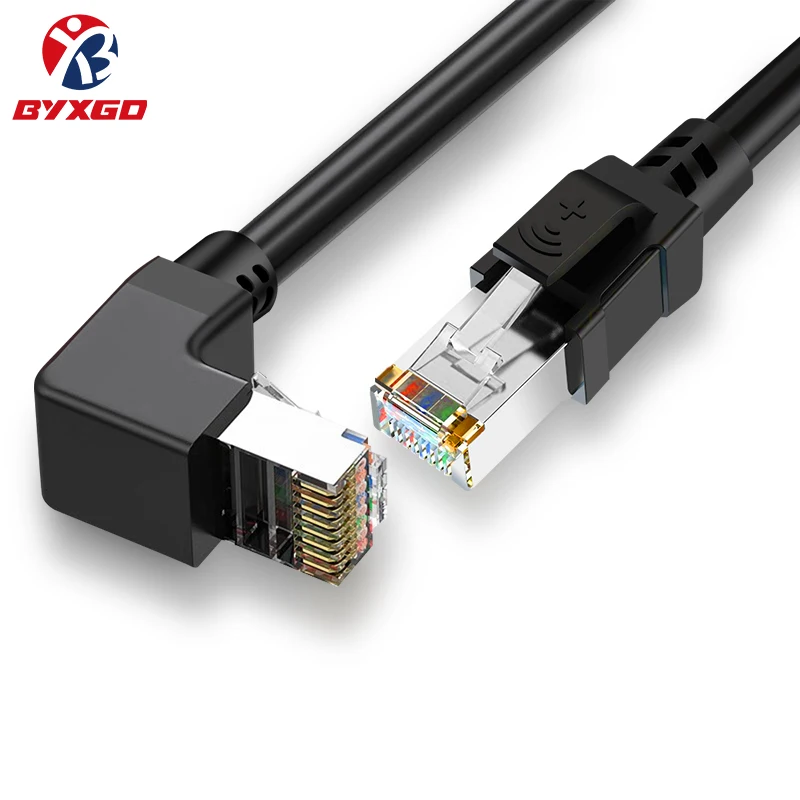 Industrielles 90-Grad-Ethernet-Kabel, doppelt geschirmter kurzer Anschluss, Kategorie CAT6A, CAT5E, RJ45, STP, geeignet für POE/SPS, 100 m, 50 m Image