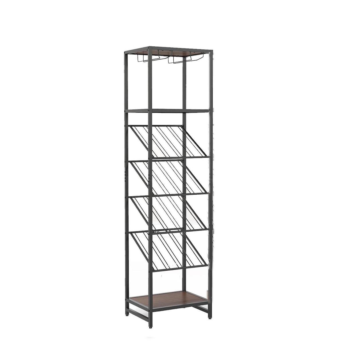 COSTWAY Weinregal für bis zu 16 Weinflaschen, Metallflaschenregal mit 2 Reihen Glashaltern und offenen Regalböden, Flaschenständer Flaschenhalter Image