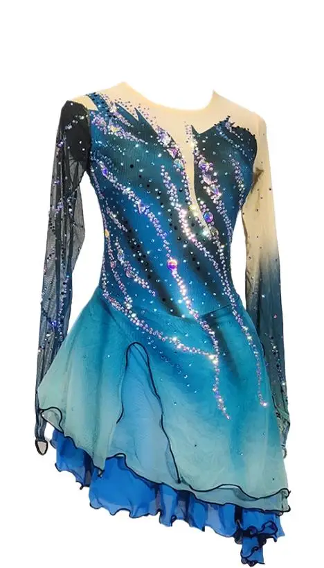 Kleidung für Eiskunstlauf-Prüfungen, maßgeschneiderte Kinder und Erwachsene, professionelle Eiskunstlauf-Kostüme, Eislauf-Kleidung Image