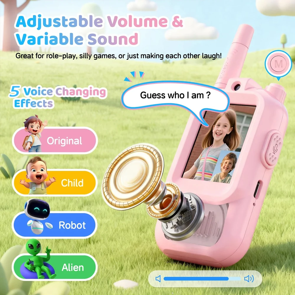 2 Stück Video-Walkie-Talkies für Kinder, 2-Zoll-Video-Gegensprechanlage, wiederaufladbare Sprachschriftarten, One-Click-Anruf, Cartoon-Gegensprechanlage, Spielzeug, Geschenk Image