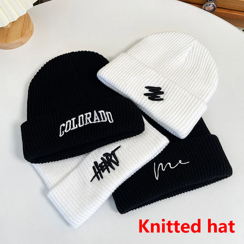 Modische Herren Herbst Winter Strickmützen Hip Pop Warm Coldproof Skullies & Beanies Hut Stickerei Strickmütze für Frauen Trendy Image