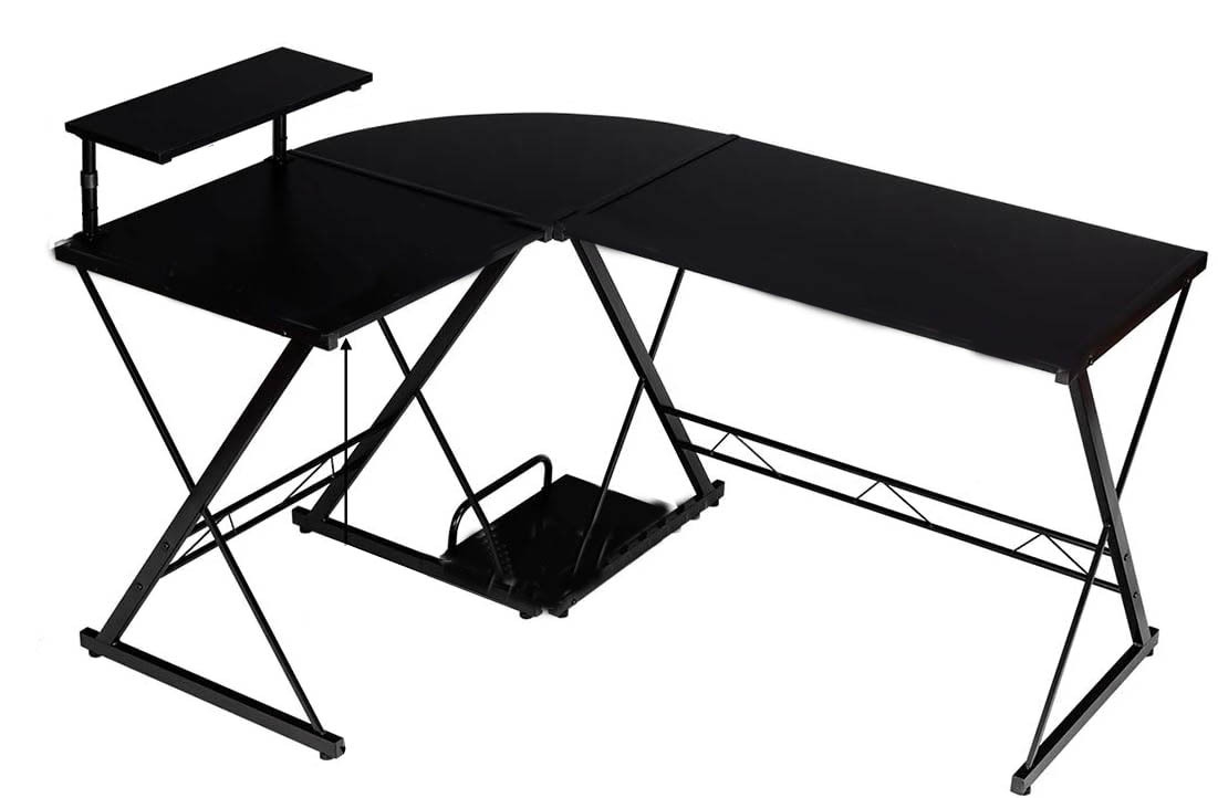 COSTWAY L-förmiger Computertisch aus Holz, Eckschreibtisch mit Monitorhalterung und Stauraum, platzsparender Schreibtisch Image