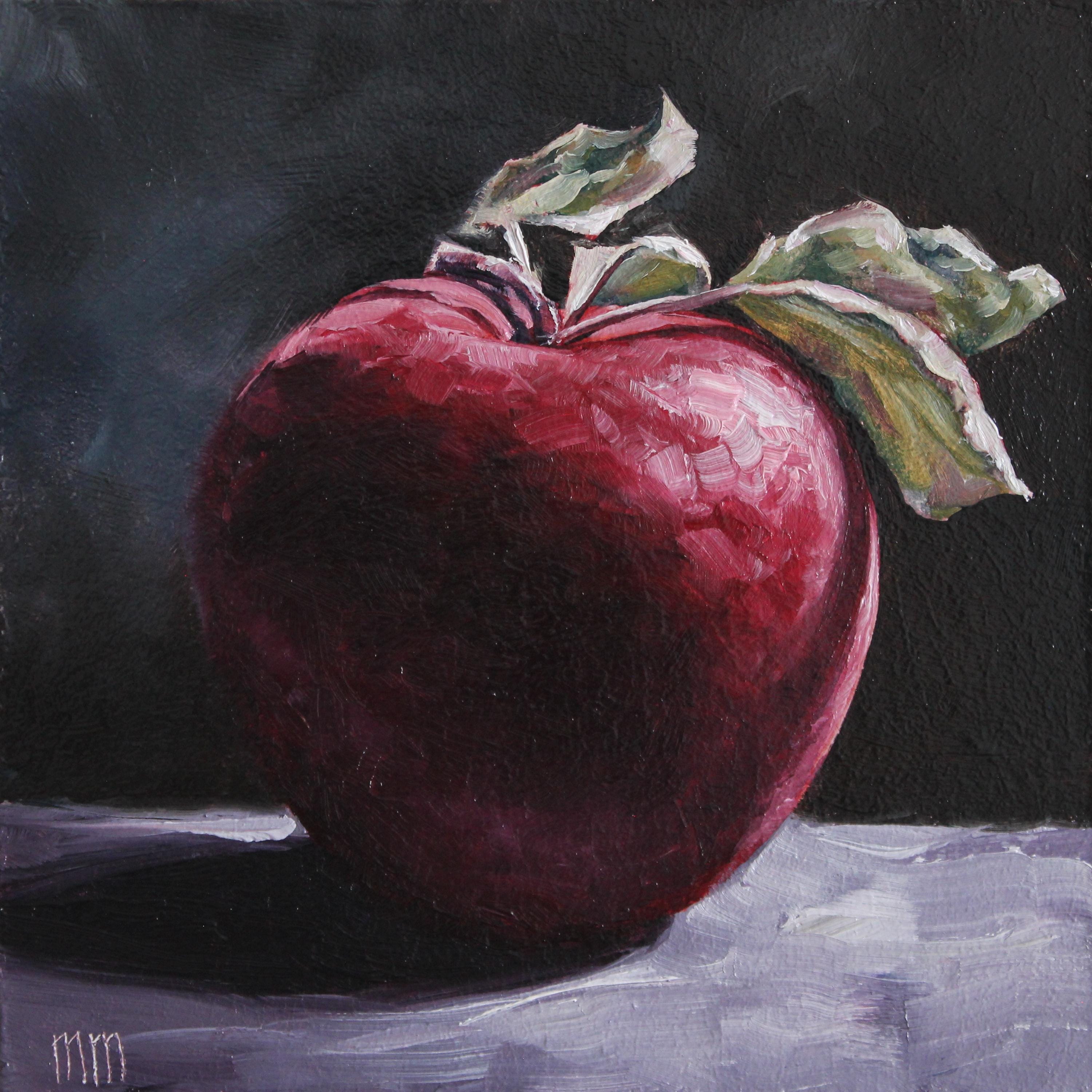 Dipinto ad olio di mela rossa, opera d'arte originale di mele, natura morta di frutta, arte di frutta, piccola arte da cucina, dipinto di frutta, mele