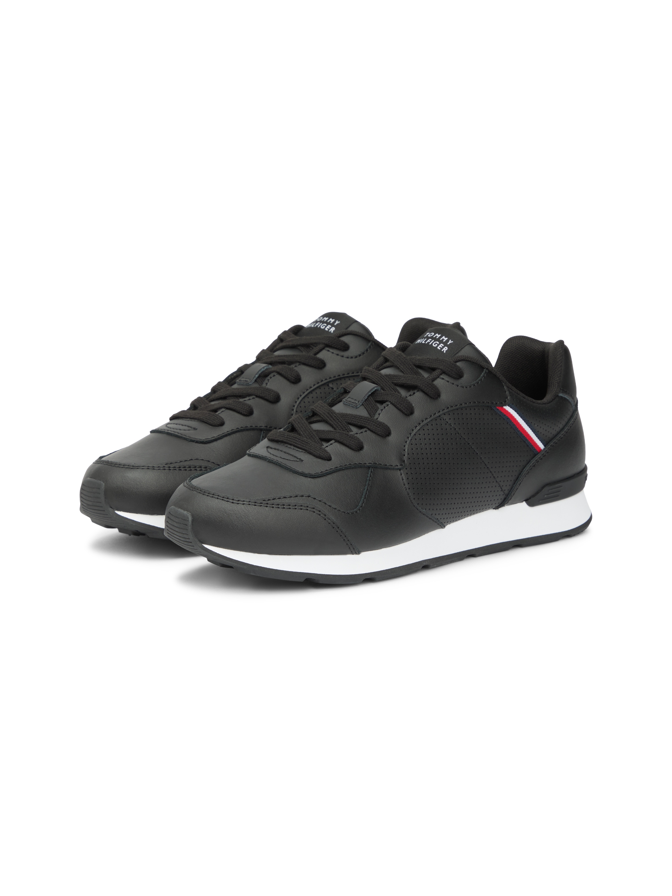 Sneaker TOMMY HILFIGER "MAXLITE 1A", Damen, Gr. 48, schwarz, Leder, Schuhe Sneaker, Freizeitschuh, Halbschuh, Schnürschuh, Streifen in Tommy Farben