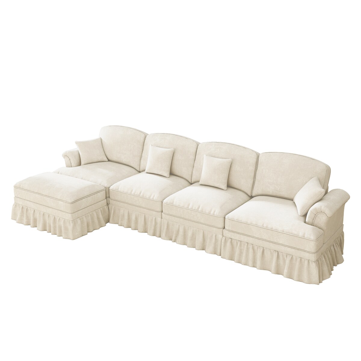 STILVORA Klassisches L-förmiges 4-Sitzer Sofa 140x350x93 cm Chenille Weiß, abnehmbare Rüschenschürze, Veränderbares Design, Vielseitig Image