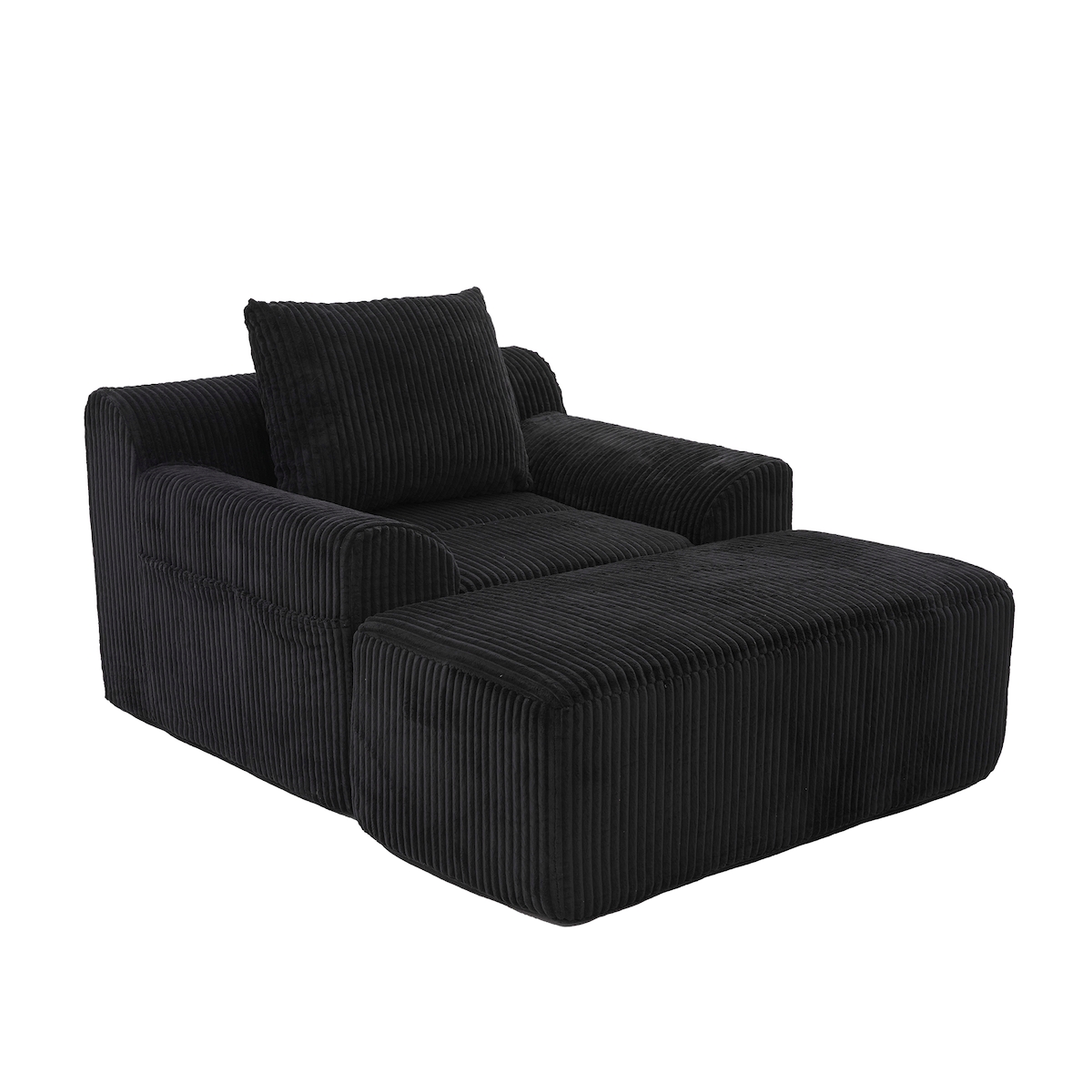 OKWISH Übergroßer Sofasessel 147x110x67cm mit Fußpedal aus Kordsamt Schwarz, moderne Minimalisten für Wohnzimmer und Büro Image
