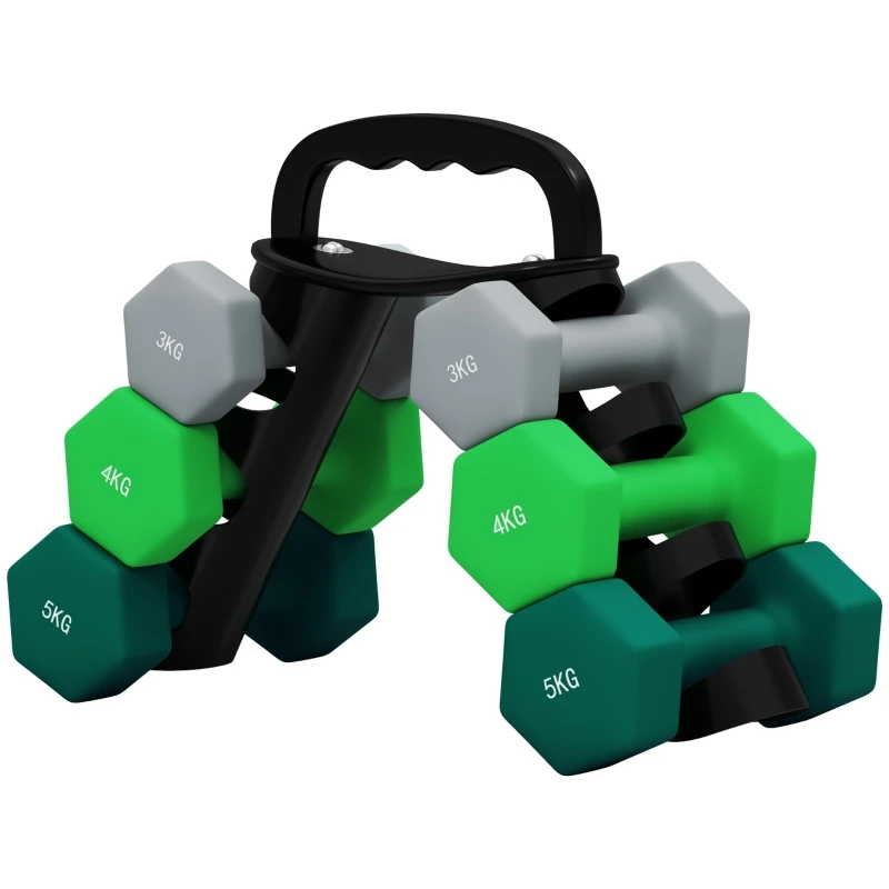 6er-Set Kurzhantel 2 x 3 kg, 2 x 4 kg, 2 x 5 kg, Hantel-Set mit Ständer, Hexagon Hanteln Set, für Krafttraining, Fitness Zuhause
