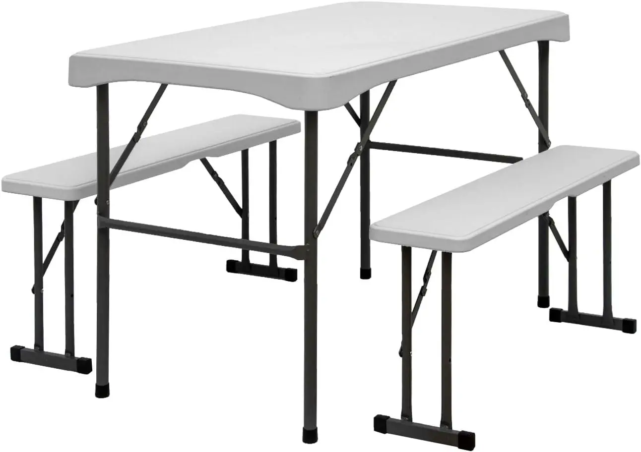 ANKA Bierzeltgarnitur für 4 Personen – 112 x 61 cm Esstisch-Set mit 2 Banken – Kunststoff weiß