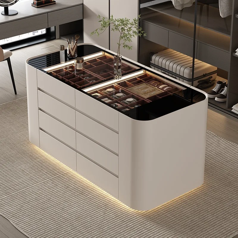 Freistehender Schmuck-Vitrinenschrank, schlichter moderner Wohnzimmerschrank, multifunktionaler Aufbewahrungsschrank mit Beleuchtung, Wohnaccessoires