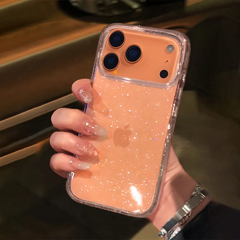 Klare, glitzernde, glitzernde, weiche Handyhülle für iPhone 17 Air 16 15 14 13 12 Pro Max Plus 17Pro 16Pro 15Pro, Damen- und Mädchen-Stoßstangenabdeckung Image