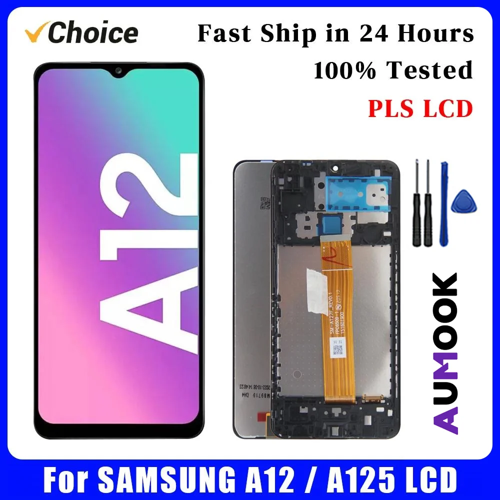 Testato al 100% PLS LCD Per Samsung A12 Display LCD Touch Screen Digitizer Parti di Montaggio Per Samsung A12 A125 Con Telaio LCD