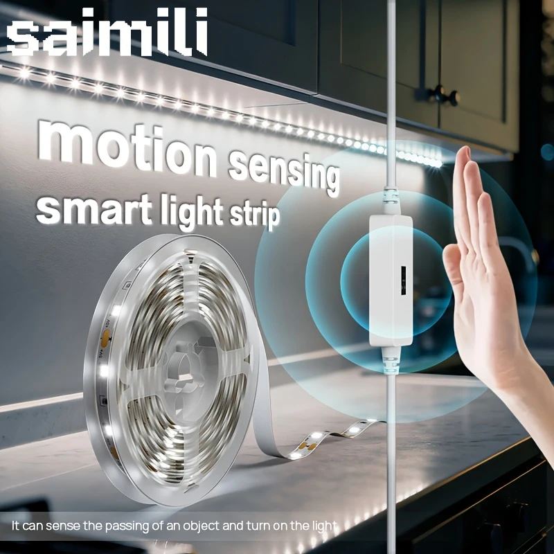USB-LED-Lichtleiste mit Bewegungssensor, Schalter, Dimmer, selbstklebende, flexible Lichtleiste, geeignet für Zuhause, Regale, unter dem Schrank