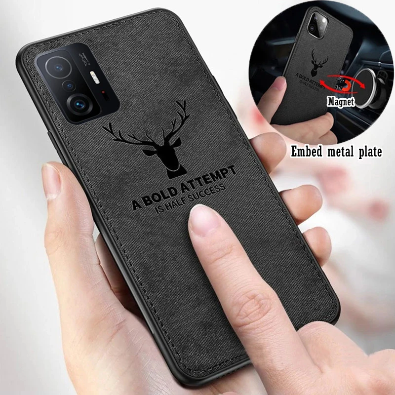 Klassische Tuch Fall Für Xiaomi Mi 14 13 13T 12 12T 11T Pro 9T 10T 11 Lite Poco F3 F4 F5 Pro Gebaut-in Magnet Deer Abdeckung Shell Image
