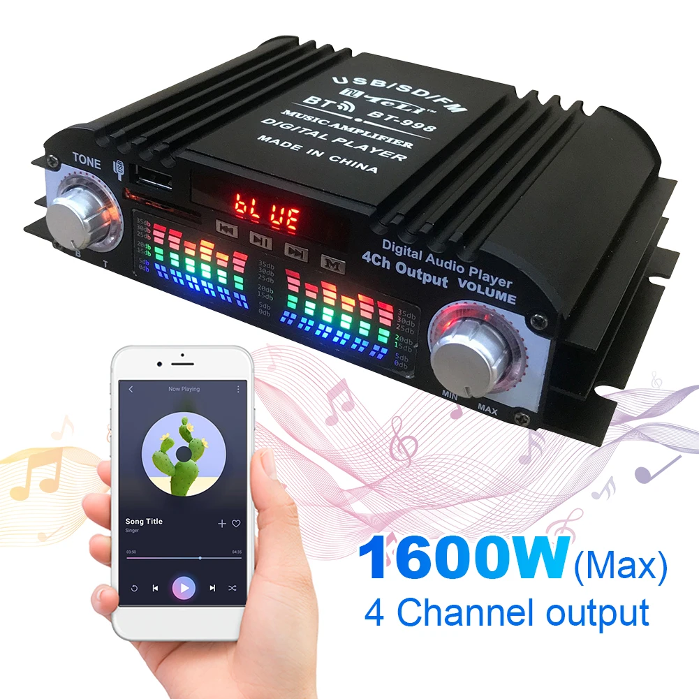 1600 W Spitzenleistung Digitaler HiFi-Audio-Stereo-Leistungsverstärker Digitaler 4-Kanal-Audioverstärker Fernbedienung Bluetooth-kompatibel Image