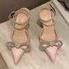 Mode Diamant Bowknot Frauen Sandalen 2025, Koreanische Spitze Kristall Schnalle Schwarz Rosa Seide Hochzeit Party Kleid Dame Schuhe Hohe Ferse