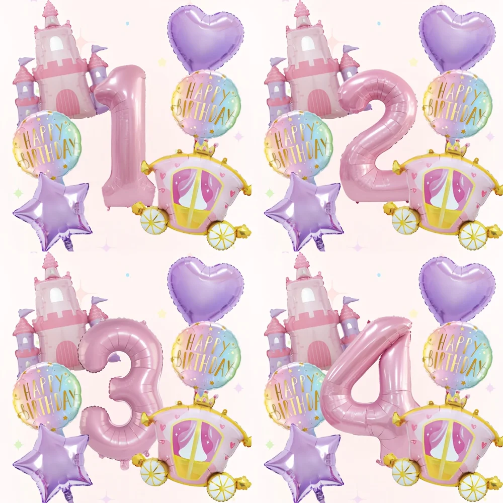 7-teiliges Prinzessinnen-Thema Schloss Kutsche Aluminiumfolie Ballons Party Hintergrund Wanddekoration Geburtstag Ballonzubehör Image