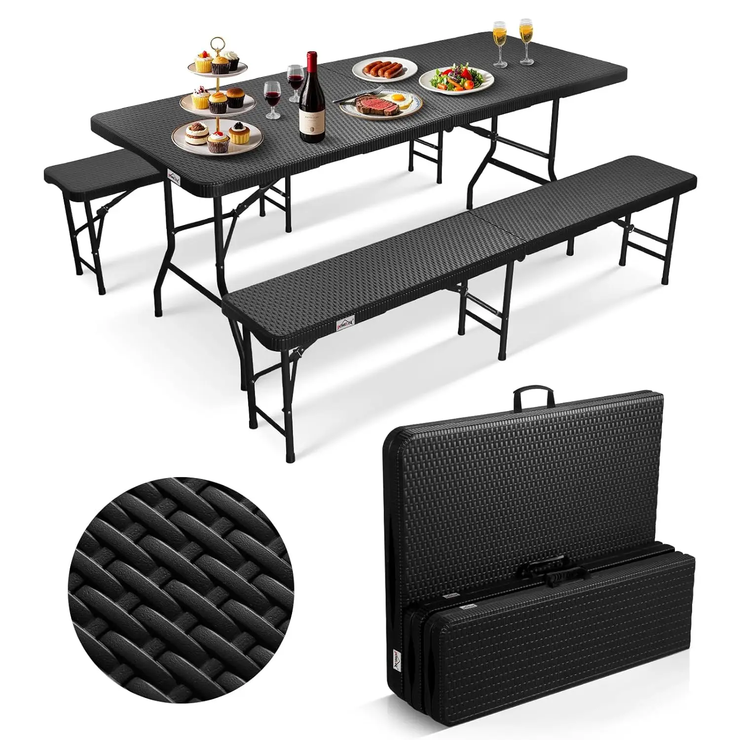 Bierzelt-Set, faltbar, 3-teiliges Set, 180 x 74 cm Klapptisch + 2 x Bierbänke, Gartenmöbel-Set für den Innenbereich, individuell